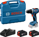Bosch GSR 18V-65 akku-boremaskinesæt med kuffert og batterier.
